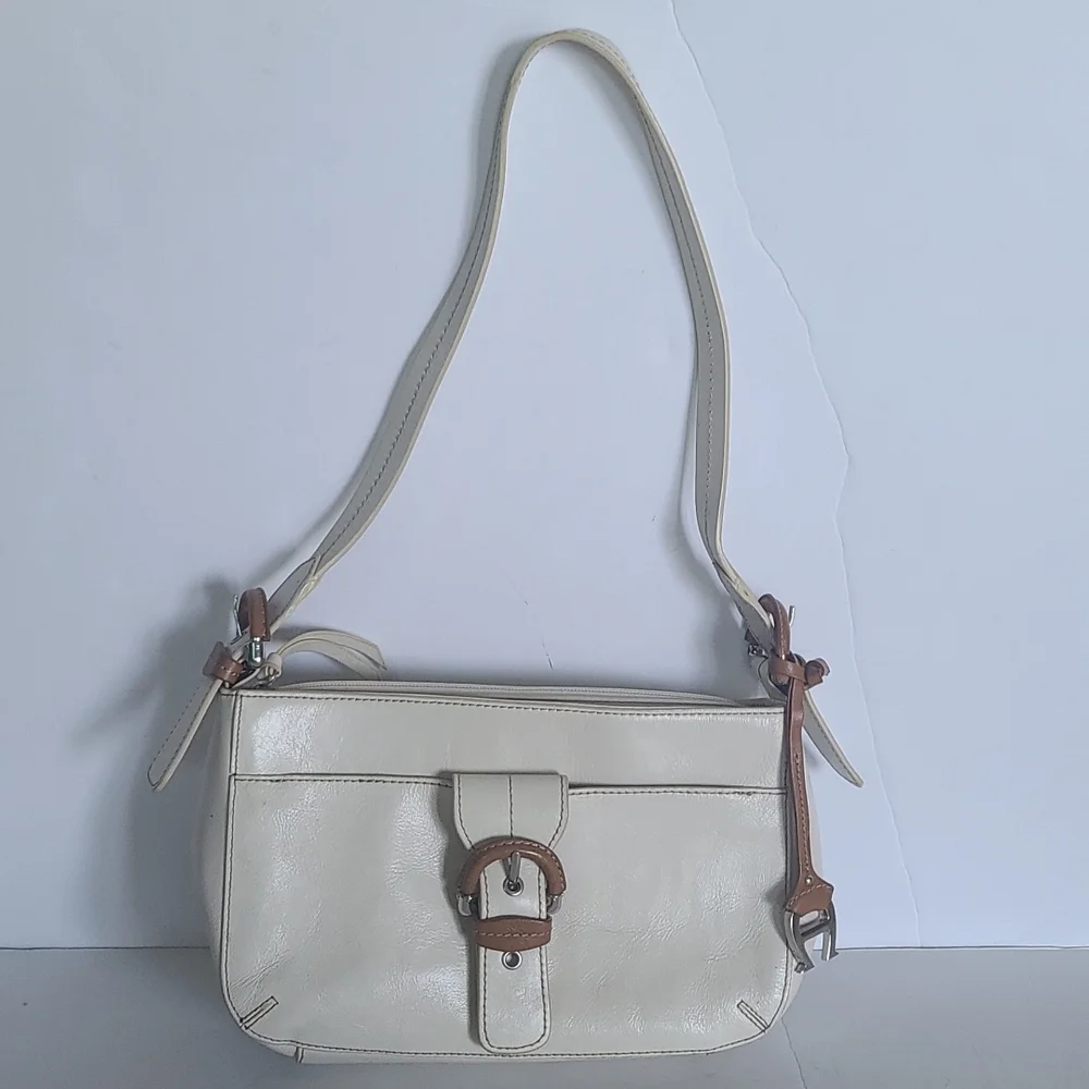 Cowhide leather Etienne Aigner cream & brown baguette purse 10x6x3. 90's
